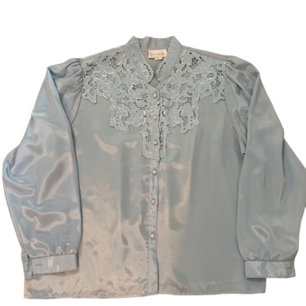 Vintage Womens Peony Light Blue Blouse Size 42 Large